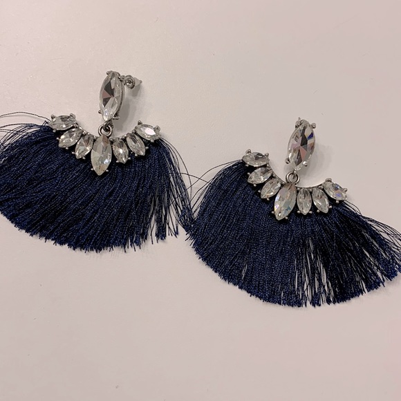 NWOT Dark Blue Fringe Earrings - Picture 3 of 5